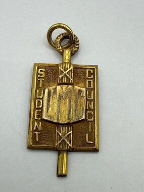 Vintage Student Council Pendant Monogram Gold Tone Academic Charm Jewelry